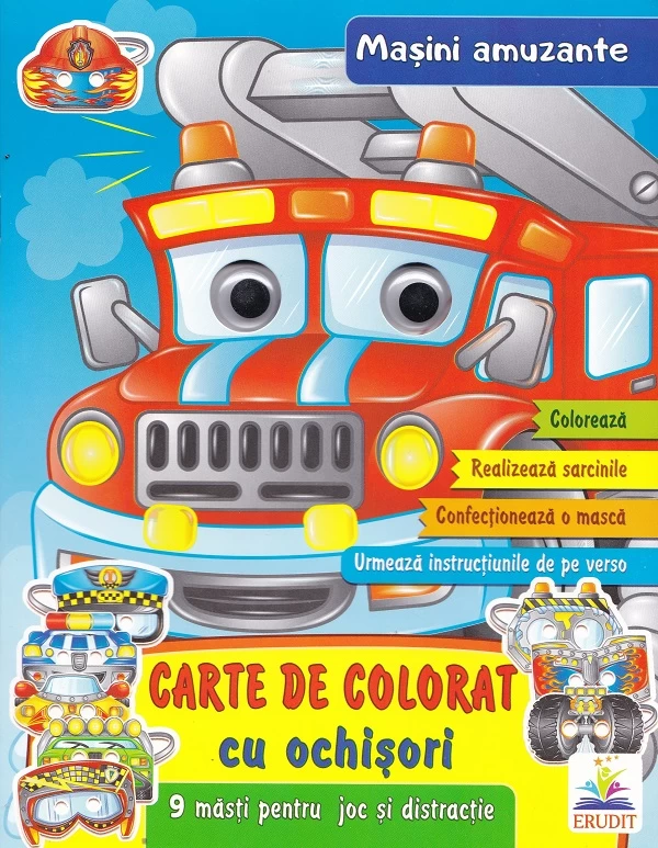 Carte de colorat cu ochisori - Masini amuzante